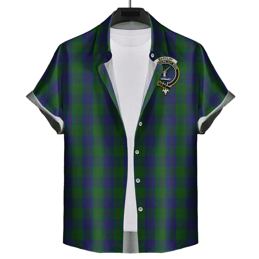 Barclay Tartan Short Sleeve Button Down Shirt with Family Crest - Tartanvibesclothing