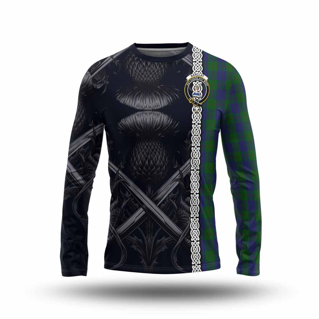 Tartan Vibes Clothing Barclay Tartan Long Sleeve T-Shirt with Family Crest Cross Sword Thistle Celtic Vibes