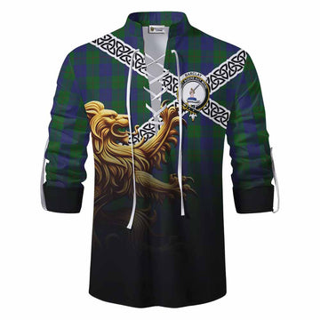 Barclay Crest Tartan Ghillie Kilt Shirt with Golden Lion Emblem Celtic Style Men - Tartan Vibes Clothing