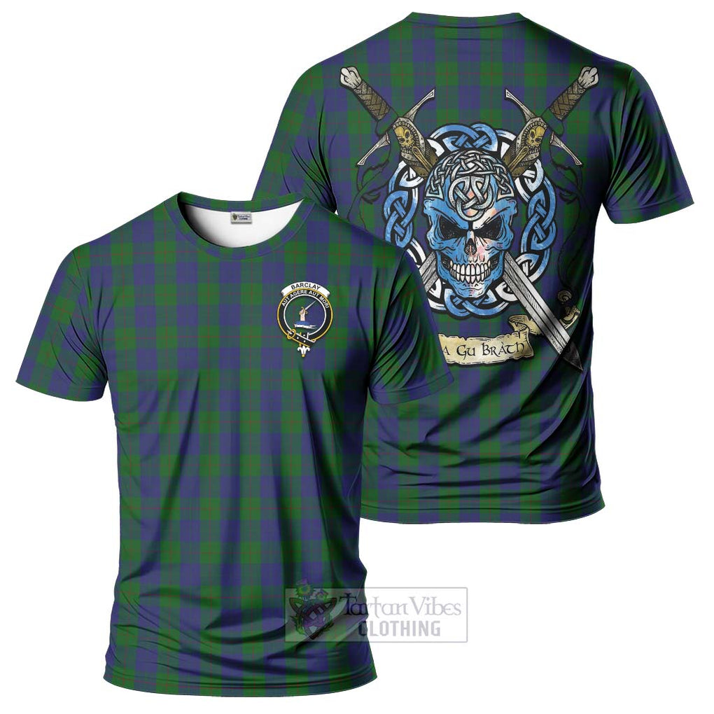 Tartan Vibes Clothing Barclay Tartan T-Shirt with Family Crest Celtic Skull Style