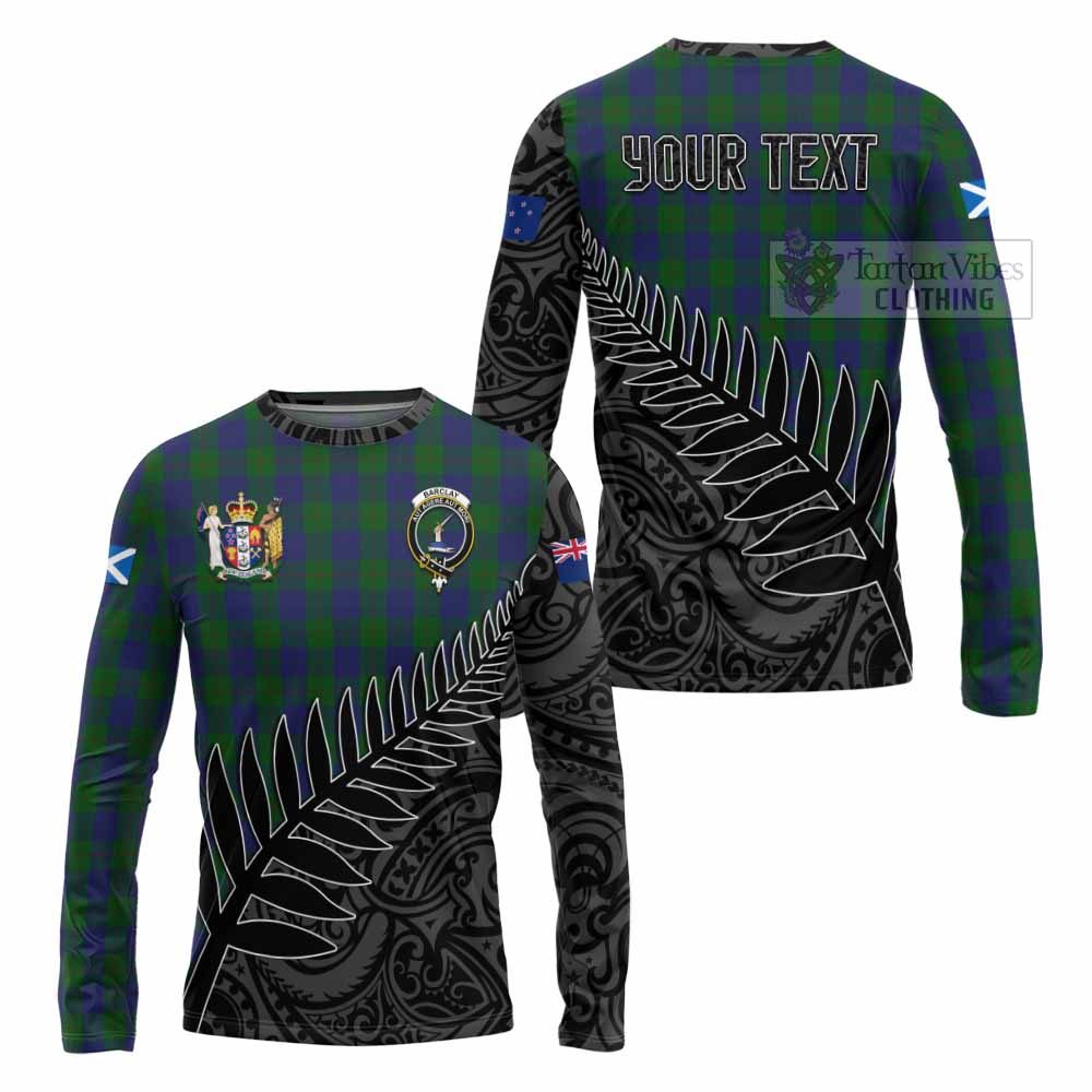 Tartan Vibes Clothing Barclay Crest Tartan Long Sleeve T-Shirt with New Zealand Silver Fern Half Style