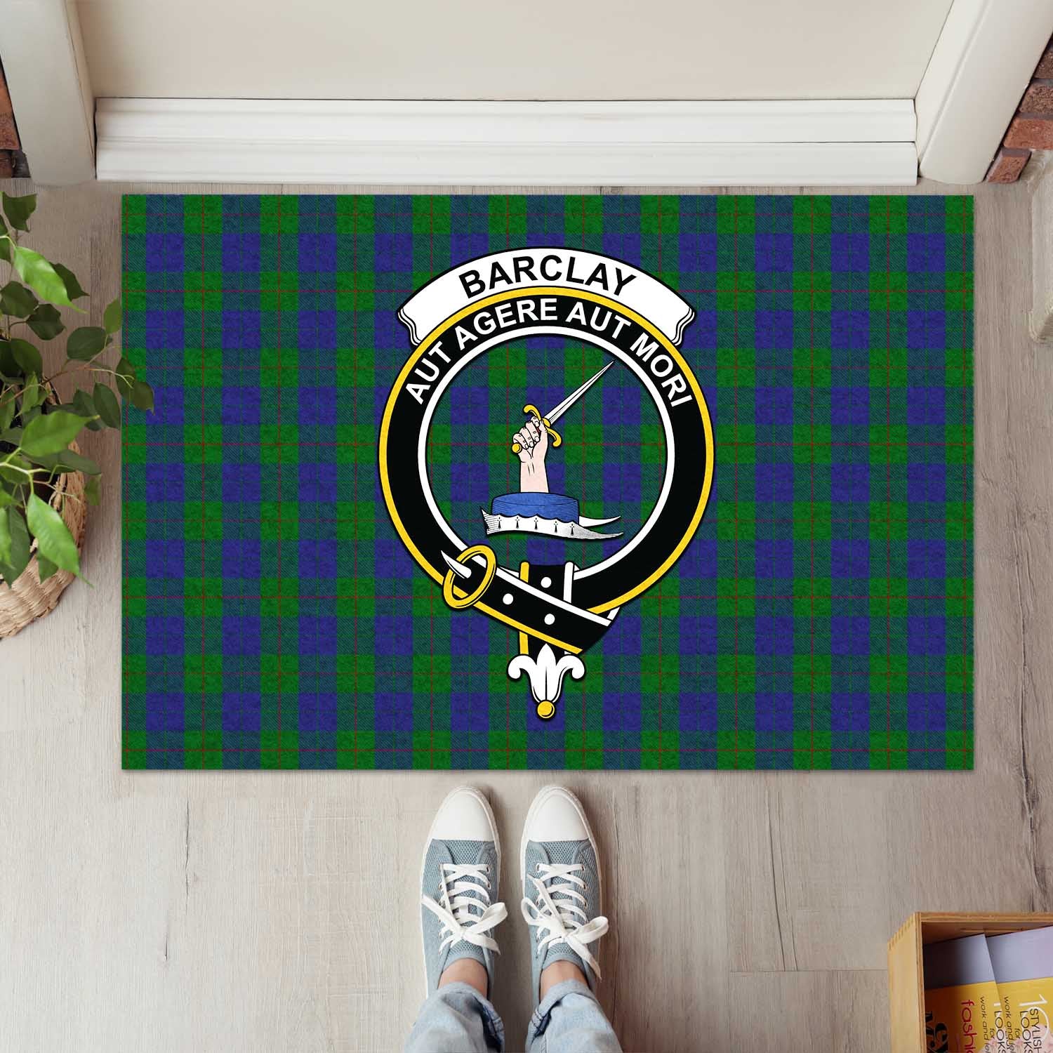 Barclay Tartan Door Mat with Family Crest - Tartanvibesclothing