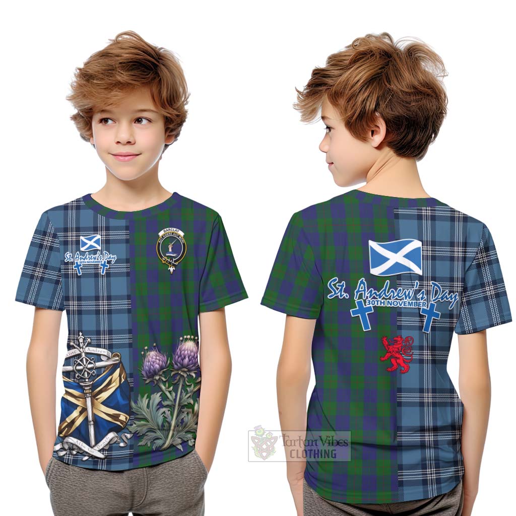 Tartan Vibes Clothing Barclay Tartan Kid T-Shirt Happy St. Andrew's Day Half Tartan Style