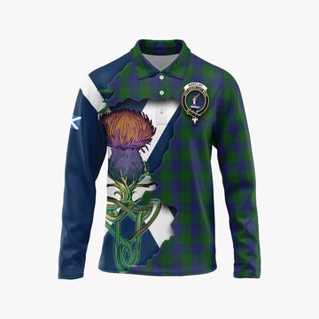 Barclay Tartan Family Crest Long Sleeve Polo Shirt Scottish Thistle Celtic Inspired Unisex - Tartan Vibes Clothing