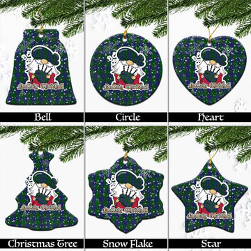 Barclay Tartan Christmas Ceramic Ornaments with Scottish Gnome Playing Bagpipes