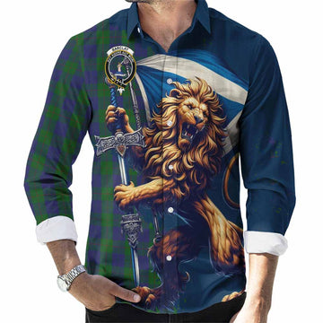 Barclay Tartan Family Crest Long Sleeve Button Shirt with Scottish Majestic Lion