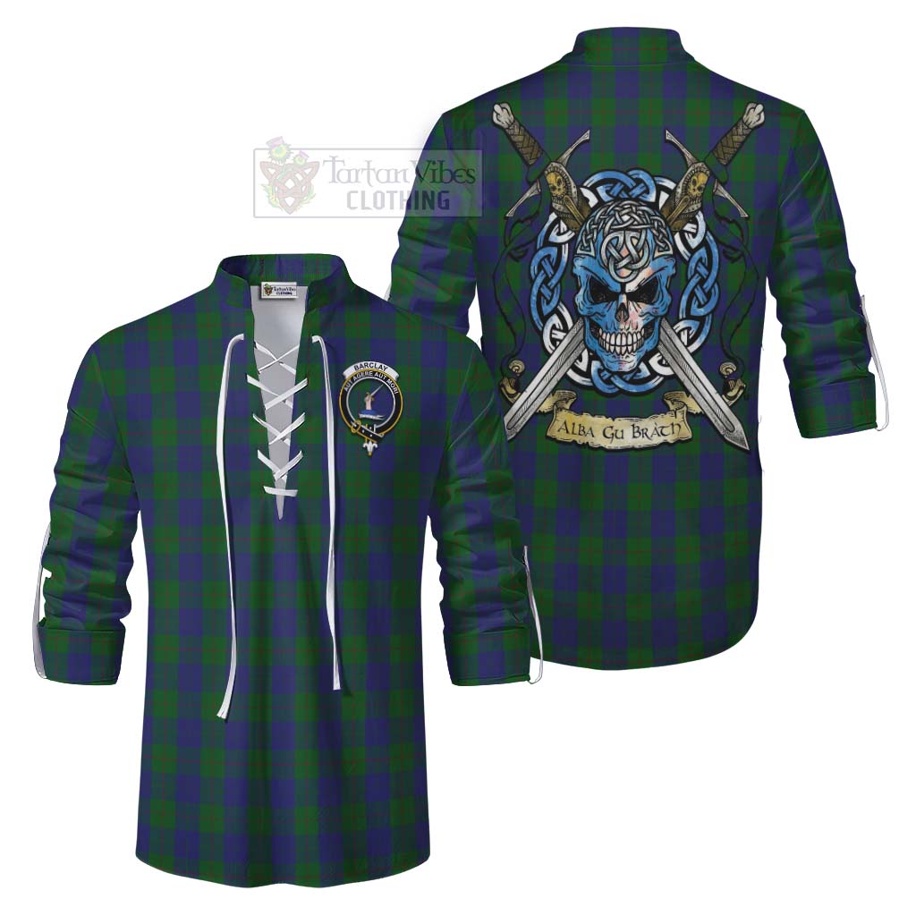 Tartan Vibes Clothing Barclay Tartan Ghillie Kilt Shirt with Family Crest Celtic Skull Style