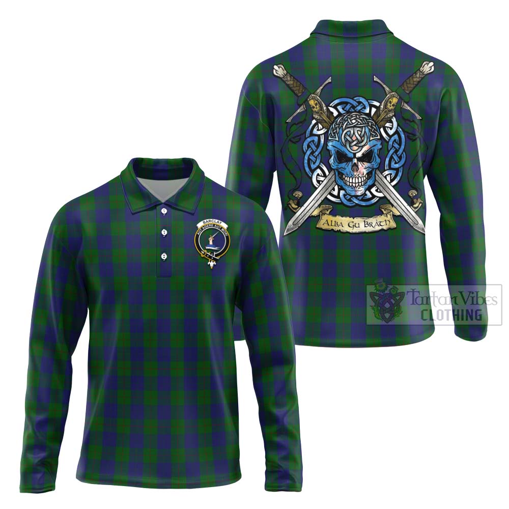 Tartan Vibes Clothing Barclay Tartan Long Sleeve Polo Shirt with Family Crest Celtic Skull Style