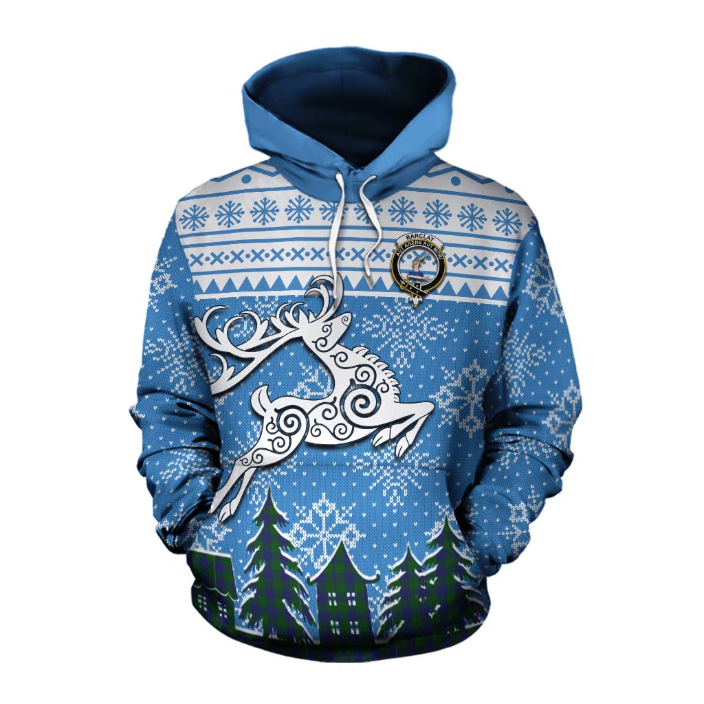 Tartan Vibes Clothing Barclay Clan Christmas Cotton Hoodie Celtic Reindeer Style