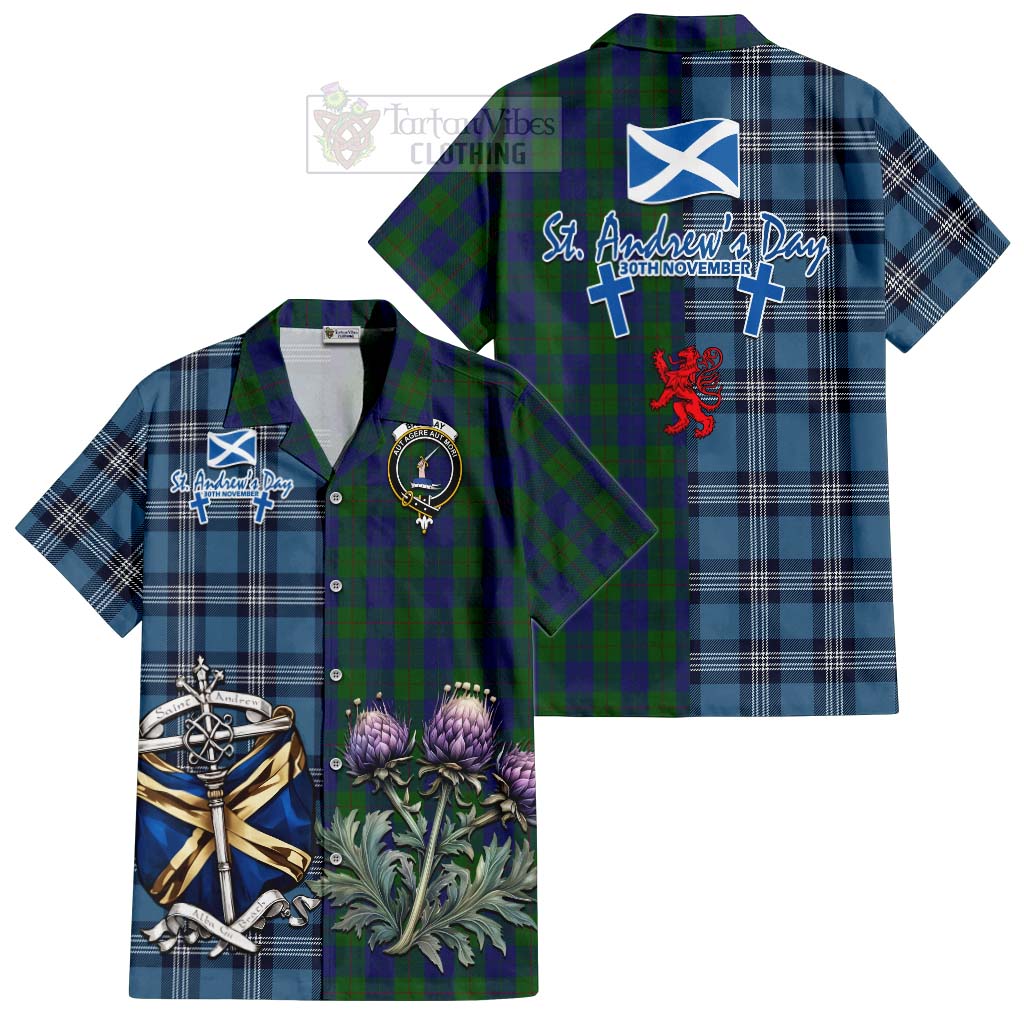 Tartan Vibes Clothing Barclay Tartan Short Sleeve Button Shirt Happy St. Andrew's Day Half Tartan Style