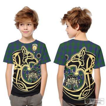 Barclay Tartan Kid T-Shirt with Family Crest Celtic Wolf Style