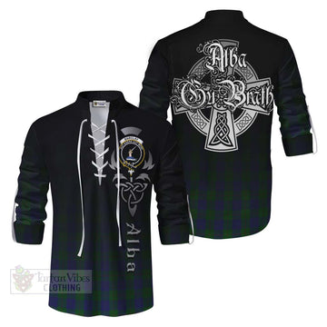 Barclay Tartan Ghillie Kilt Shirt Featuring Alba Gu Brath Family Crest Celtic Inspired