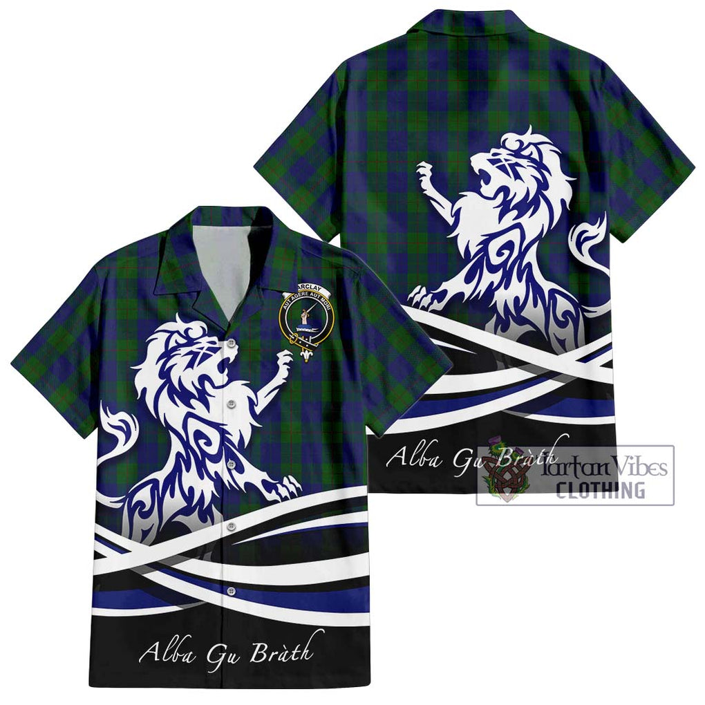 Barclay Tartan Short Sleeve Button Shirt with Alba Gu Brath Regal Lion Emblem Kid - Tartanvibesclothing Shop