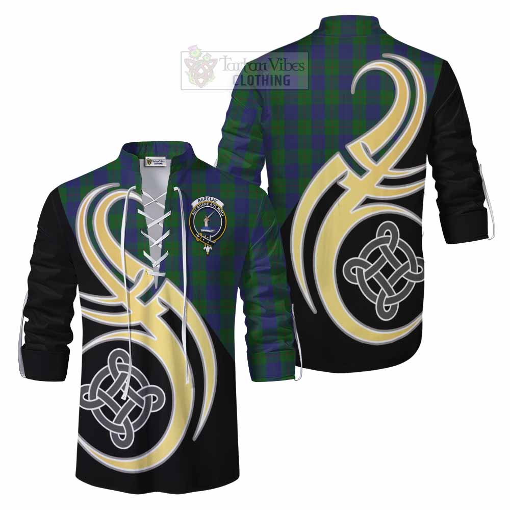 Tartan Vibes Clothing Barclay Tartan Ghillie Kilt Shirt with Family Crest and Celtic Symbol Style