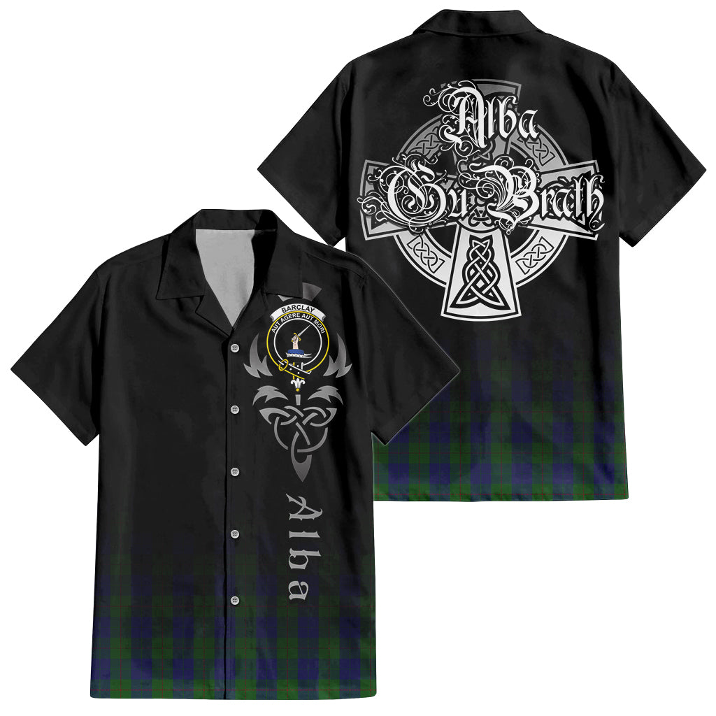 Tartan Vibes Clothing Barclay Tartan Short Sleeve Button Up Featuring Alba Gu Brath Family Crest Celtic Inspired