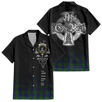 Barclay Tartan Short Sleeve Button Up Shirt Featuring Alba Gu Brath Family Crest Celtic Inspired