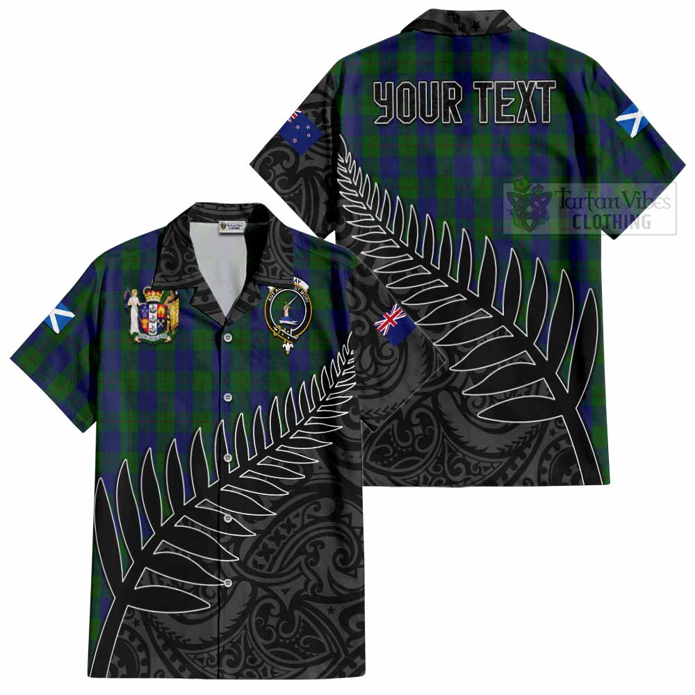 Tartan Vibes Clothing Barclay Crest Tartan Short Sleeve Button Shirt with New Zealand Silver Fern Half Style