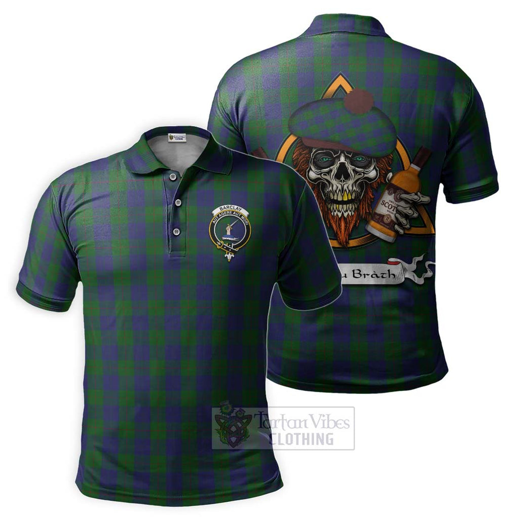 Tartan Vibes Clothing Barclay Tartan Polo Shirt with Family Crest and Bearded Skull Holding Bottles of Whiskey