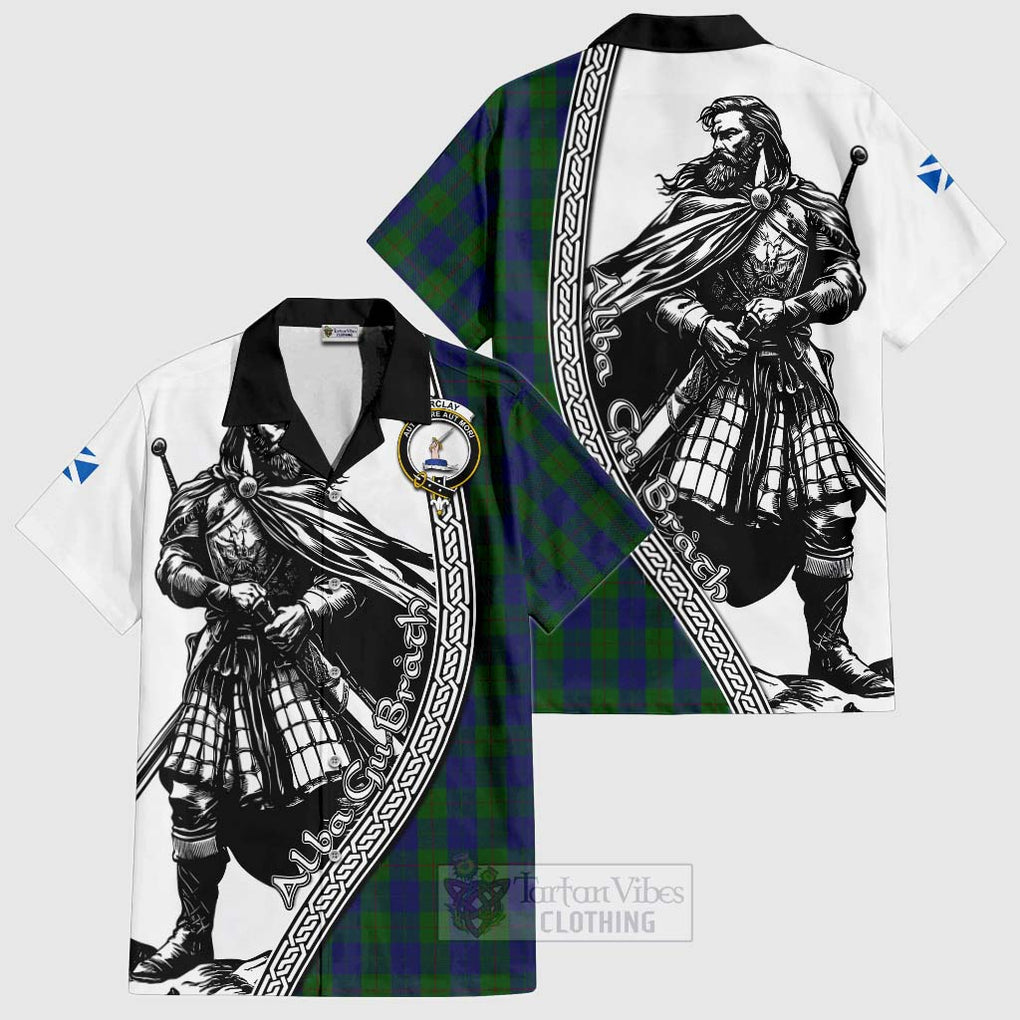 Tartan Vibes Clothing Barclay Tartan Clan Crest Short Sleeve Button Shirt with Highlander Warrior Celtic Style