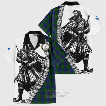 Barclay Tartan Clan Crest Short Sleeve Button Shirt with Highlander Warrior Celtic Style