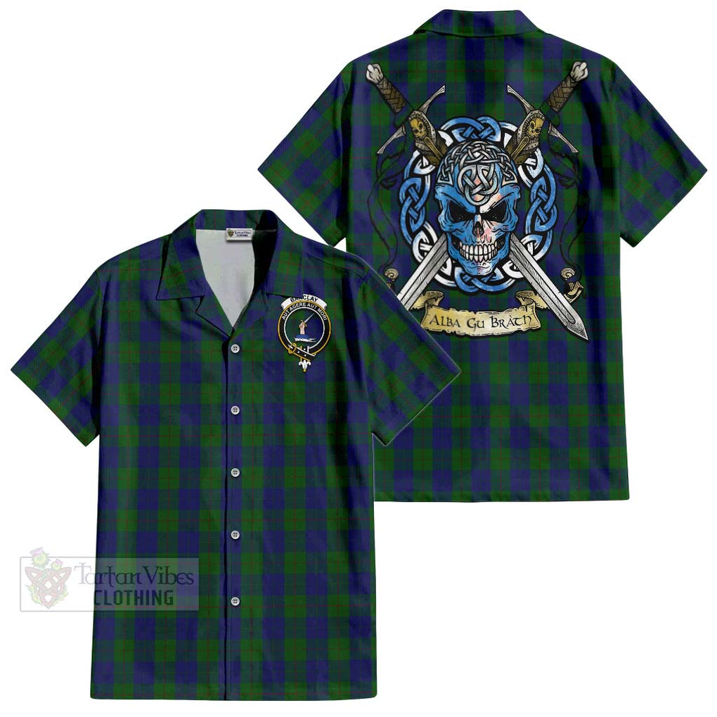 Tartan Vibes Clothing Barclay Tartan Short Sleeve Button Shirt with Family Crest Celtic Skull Style