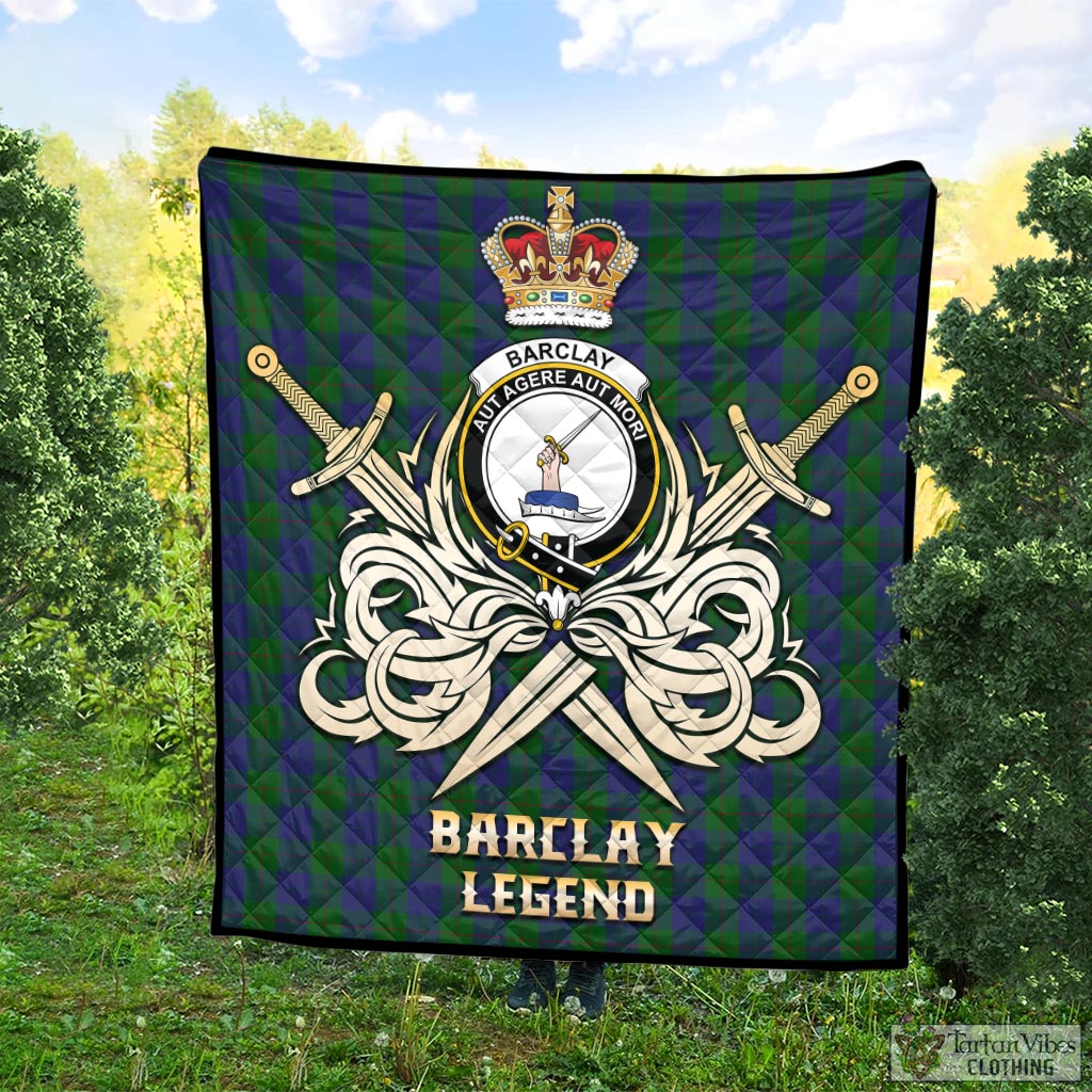 Tartan Vibes Clothing Barclay Tartan Quilt with Clan Crest and the Golden Sword of Courageous Legacy