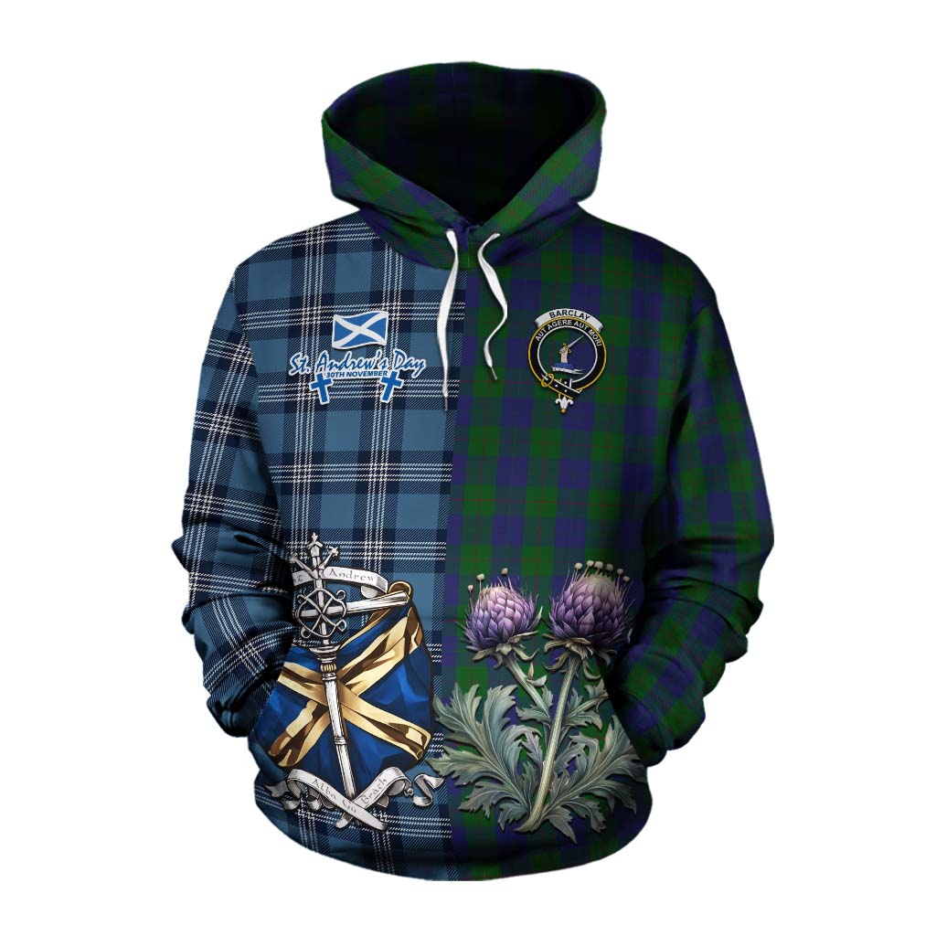 Tartan Vibes Clothing Barclay Tartan Cotton Hoodie Happy St. Andrew's Day Half Tartan Style