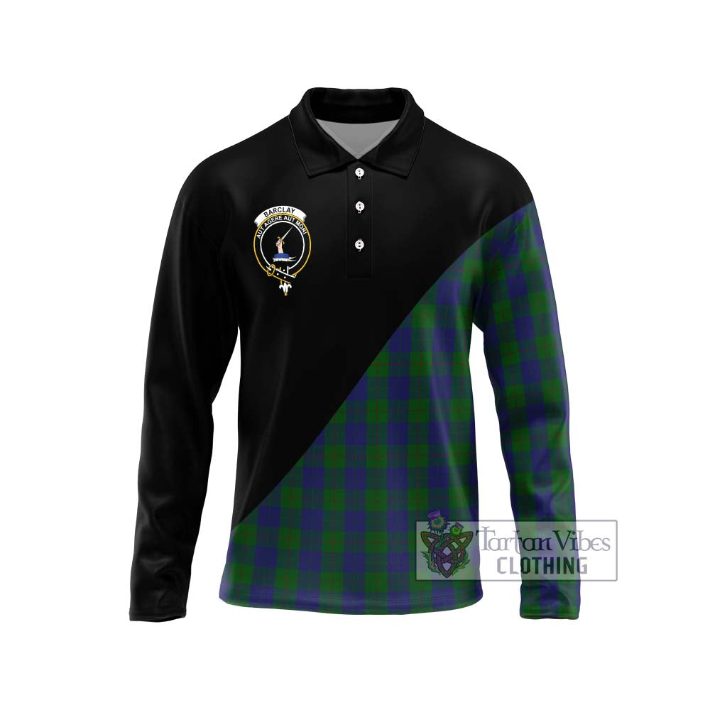 Barclay Tartan Long Sleeve Polo Shirt with Family Crest and Military Logo Style Unisex - Tartanvibesclothing Shop