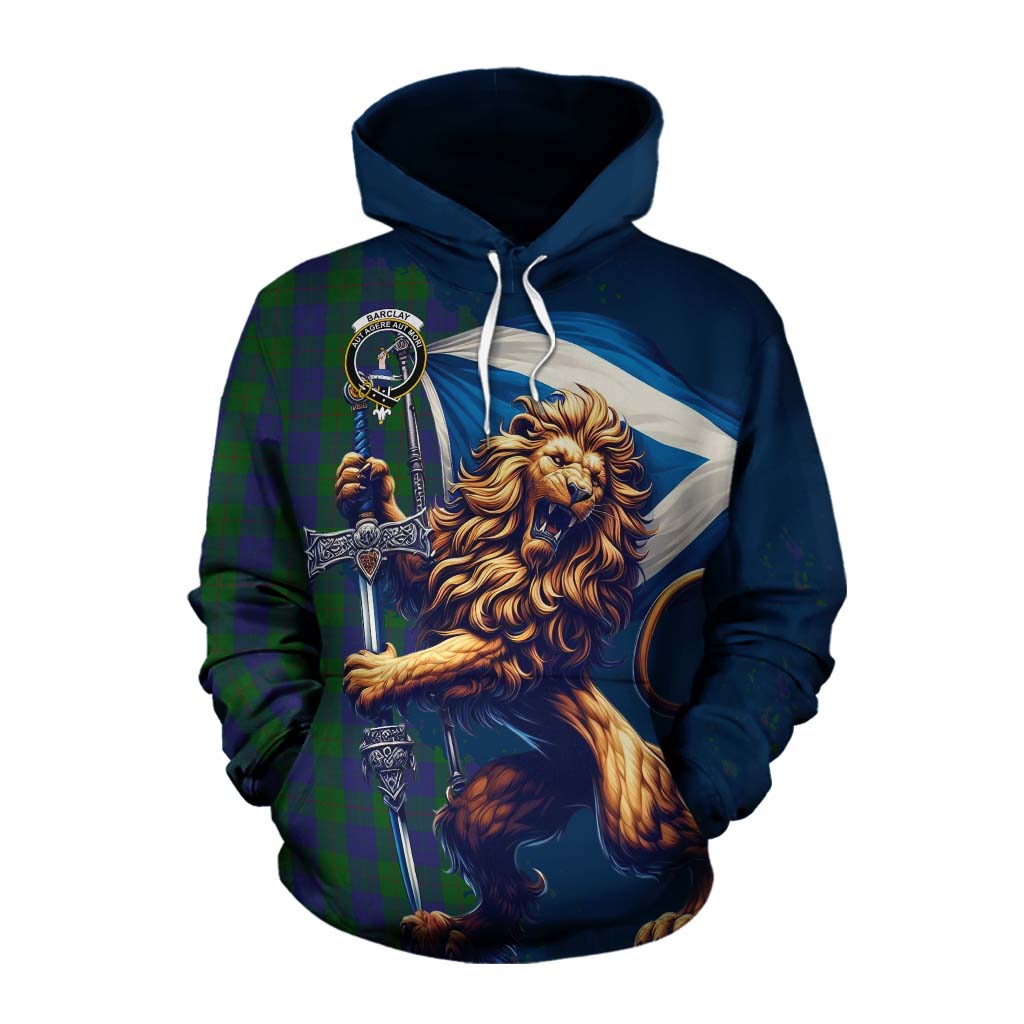 Tartan Vibes Clothing Barclay Tartan Family Crest Cotton Hoodie with Scottish Majestic Lion