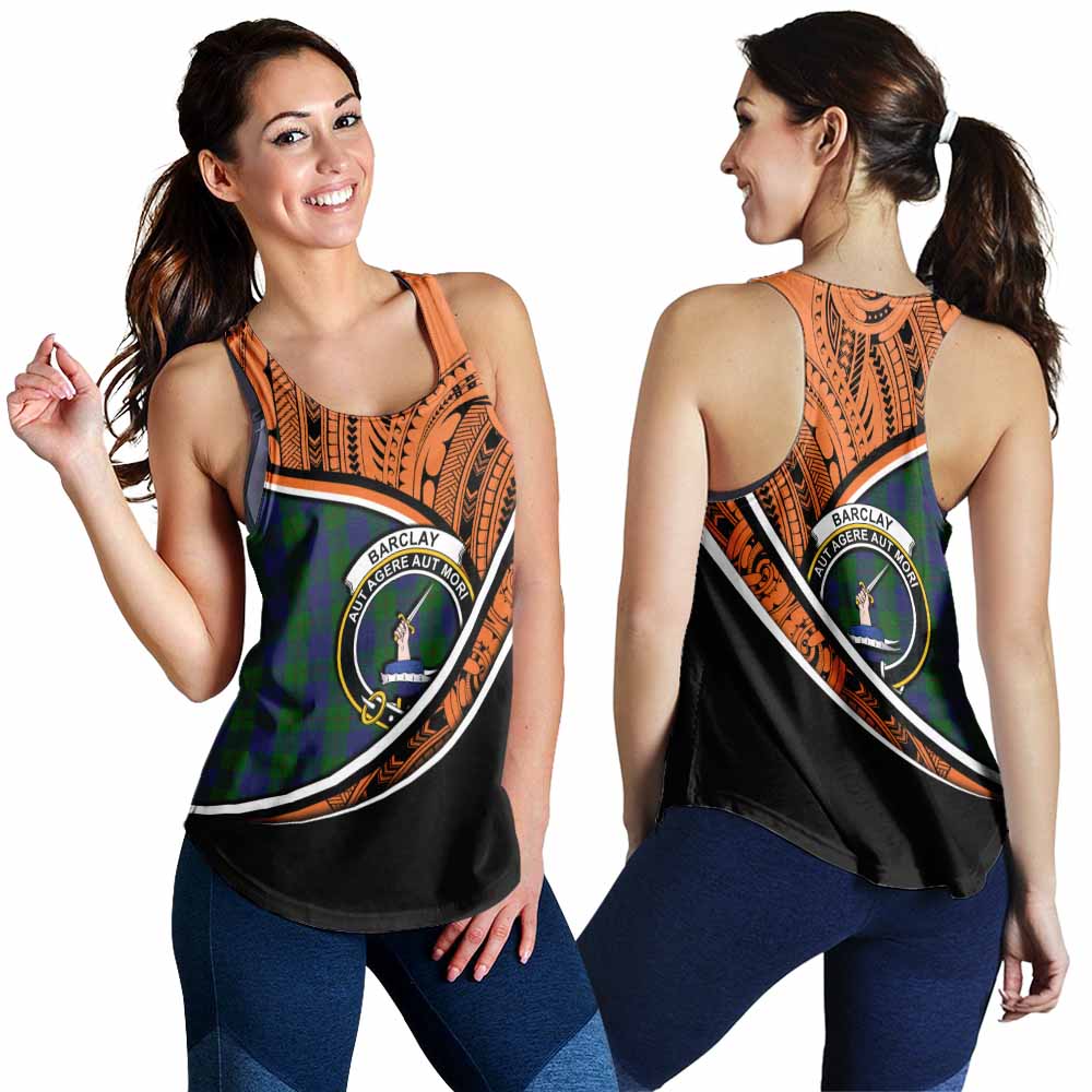 Tartan Vibes Clothing Barclay Crest Tartan Women's Racerback Tanks with Maori Tattoo Style - Orange Version