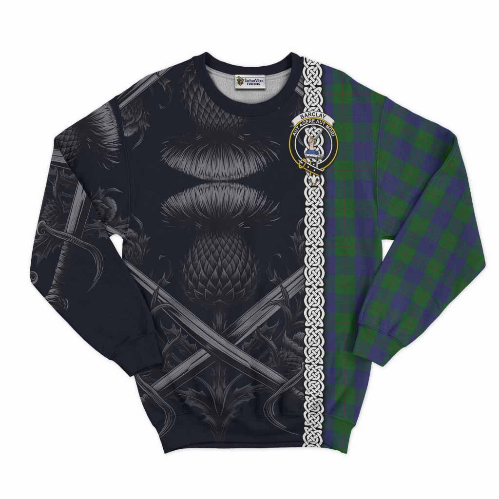 Tartan Vibes Clothing Barclay Tartan Sweatshirt with Family Crest Cross Sword Thistle Celtic Vibes