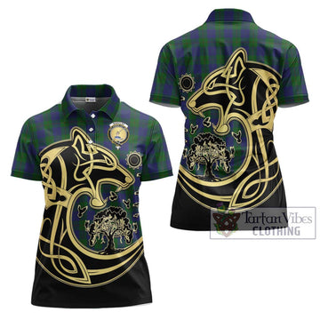 Barclay Tartan Women's Polo Shirt with Family Crest Celtic Wolf Style