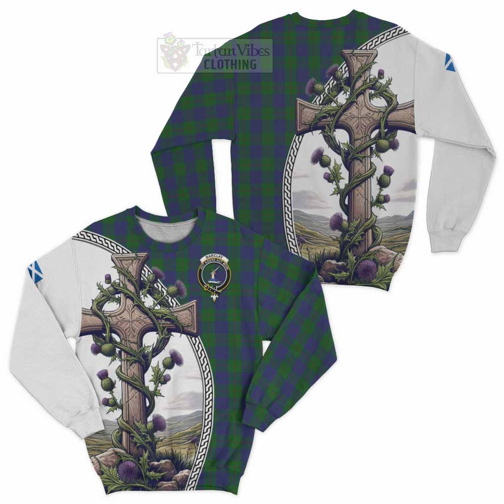 Tartan Vibes Clothing Barclay Tartan Sweatshirt with Family Crest and St. Andrew's Cross Accented by Thistle Vines