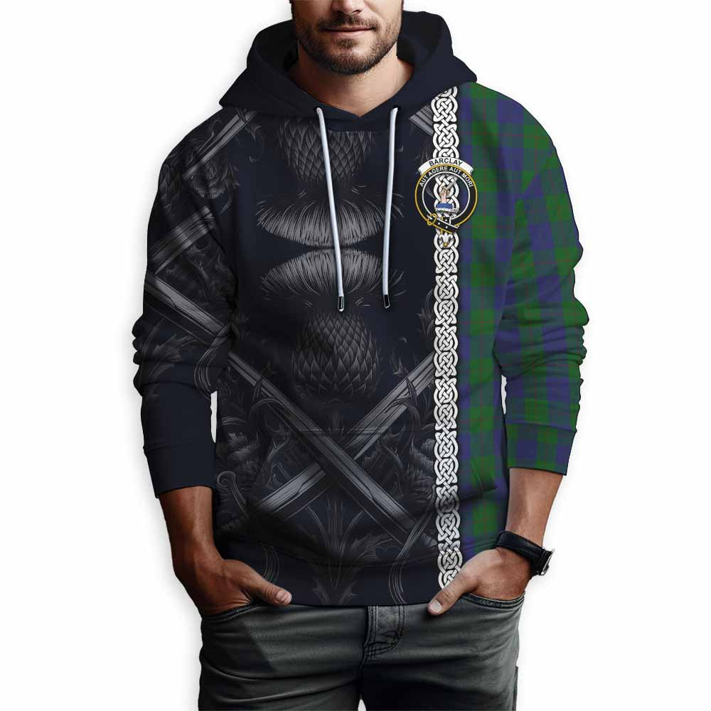 Tartan Vibes Clothing Barclay Tartan Hoodie with Family Crest Cross Sword Thistle Celtic Vibes