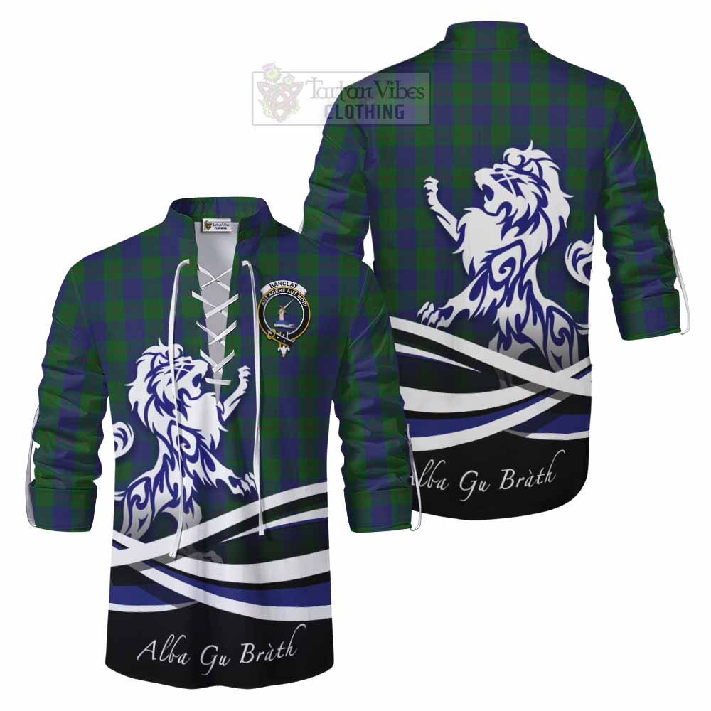 Tartan Vibes Clothing Barclay Tartan Ghillie Kilt Shirt with Alba Gu Brath Regal Lion Emblem