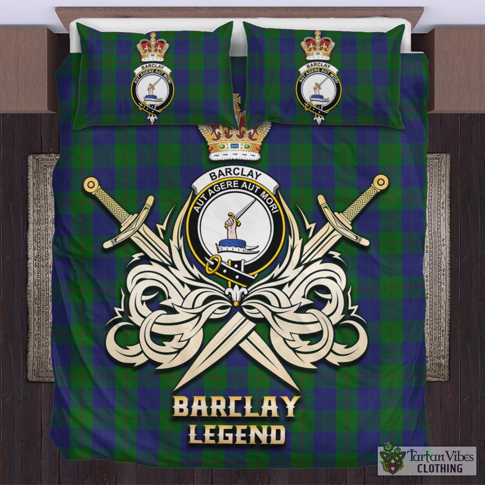 Tartan Vibes Clothing Barclay Tartan Bedding Set with Clan Crest and the Golden Sword of Courageous Legacy