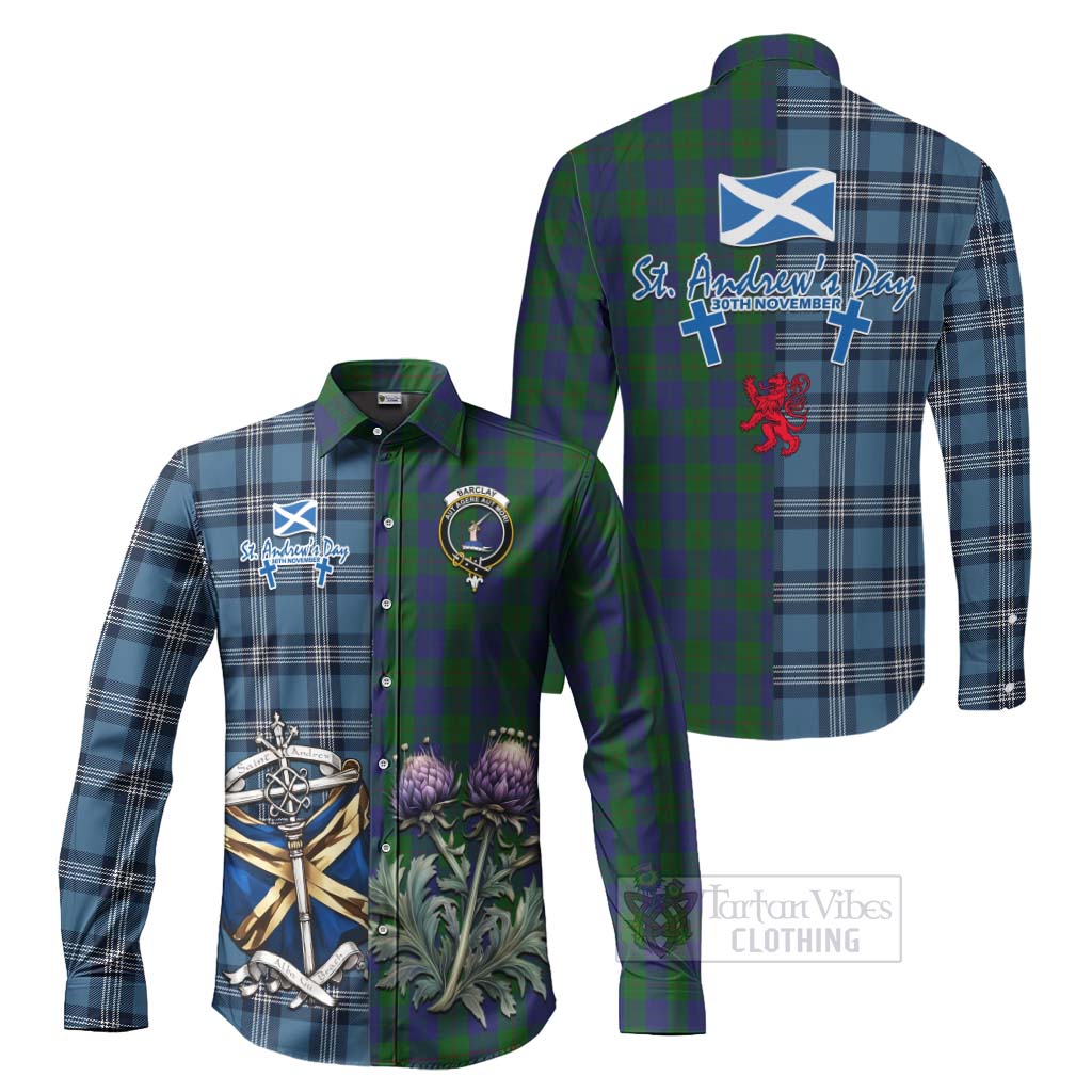 Tartan Vibes Clothing Barclay Tartan Long Sleeve Button Shirt Happy St. Andrew's Day Half Tartan Style