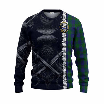 Barclay Tartan Knitted Sweater with Family Crest Cross Sword Thistle Celtic Vibes