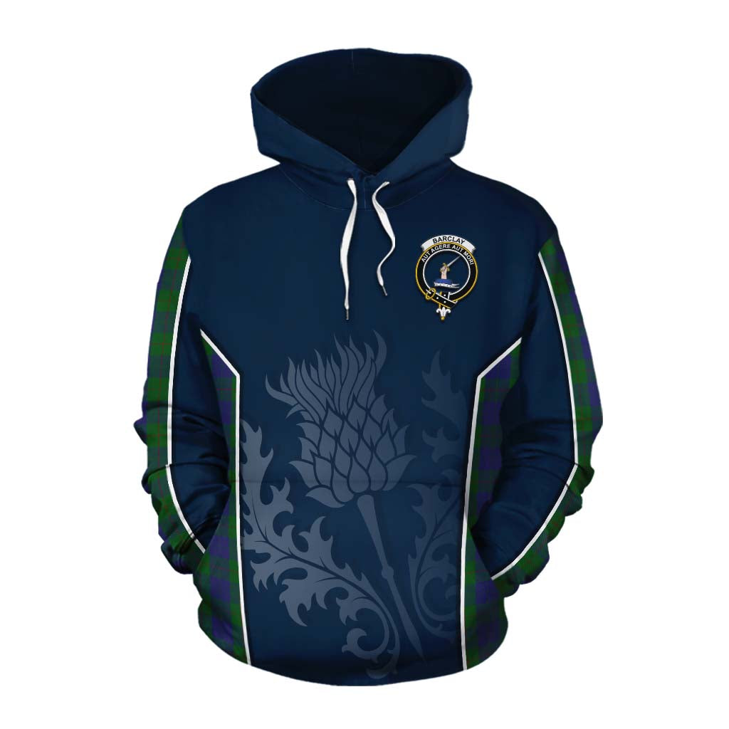 Tartan Vibes Clothing Barclay Tartan Cotton Hoodie with Family Crest and Scottish Thistle Vibes Sport Style