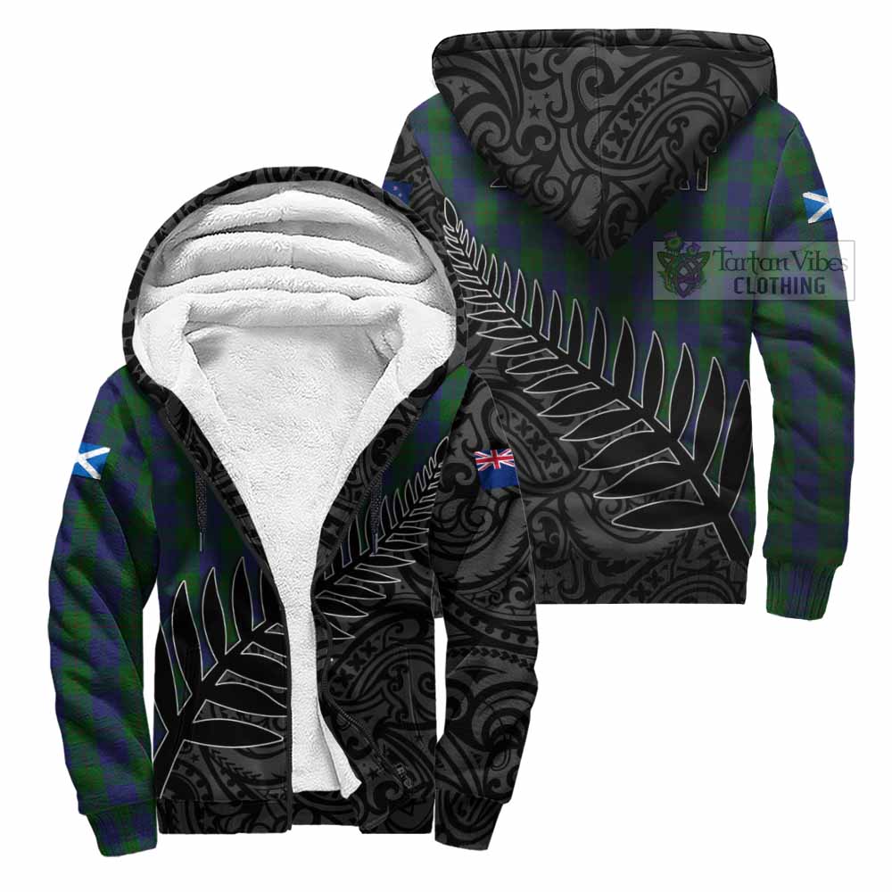 Tartan Vibes Clothing Barclay Crest Tartan Sherpa Hoodie with New Zealand Silver Fern Half Style