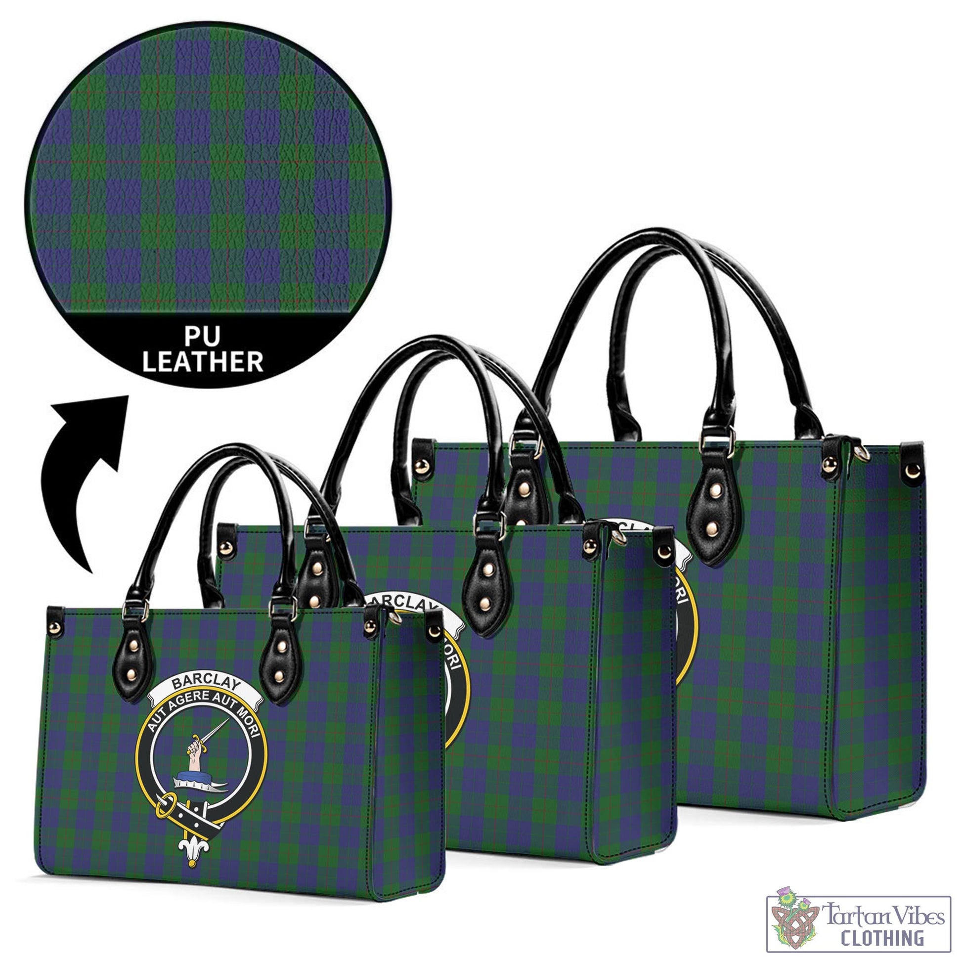 Tartan Vibes Clothing Barclay Tartan Luxury Leather Handbags with Family Crest