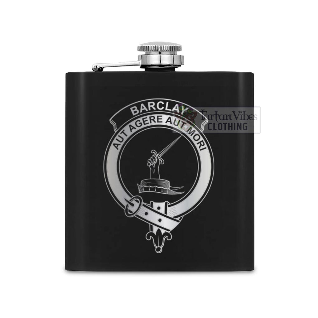 Tartan Vibes Clothing Barclay Crest Hip Flask Set 7oz Black Stainless Steel with A Gift Box