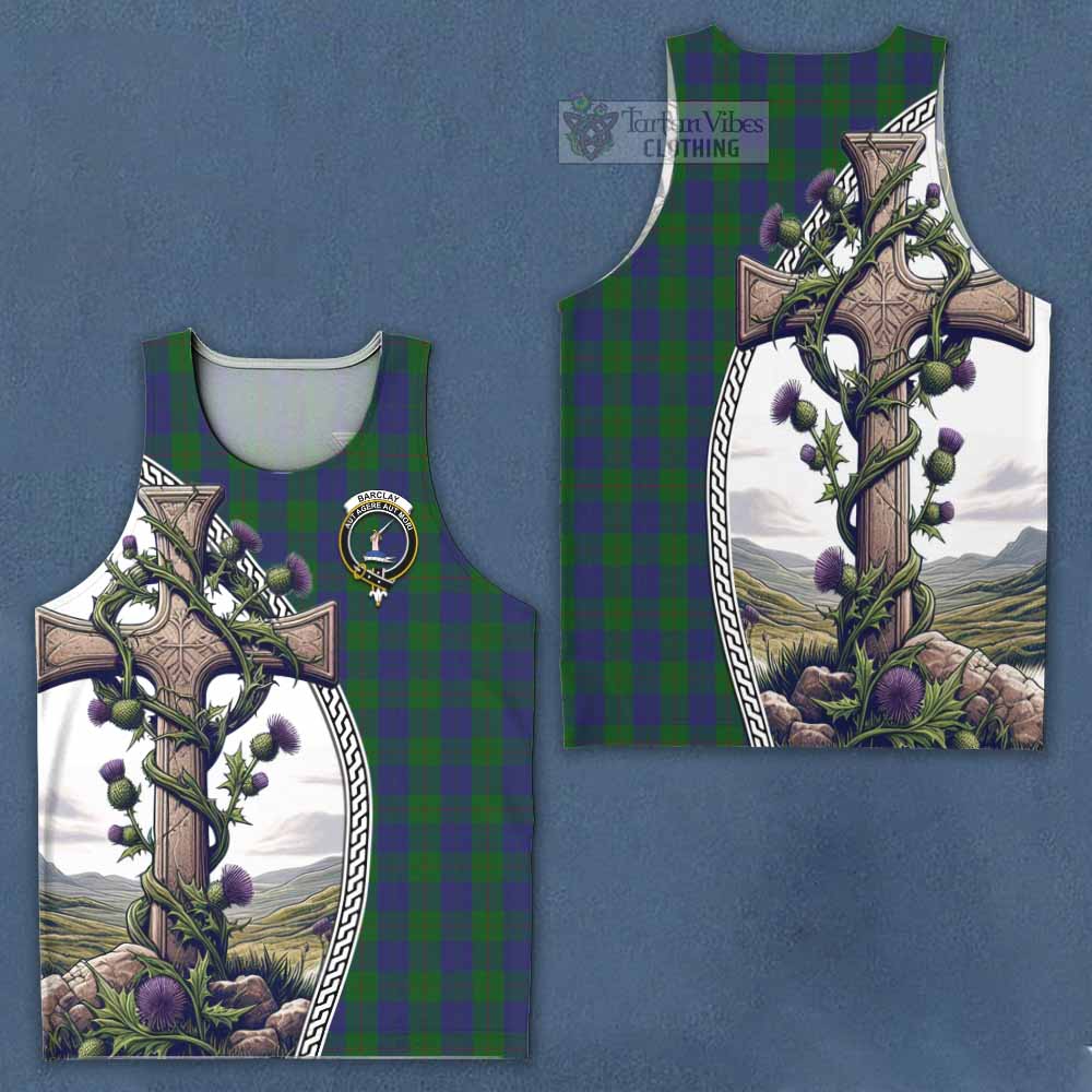 Tartan Vibes Clothing Barclay Tartan Men's Tank Top with Family Crest and St. Andrew's Cross Accented by Thistle Vines