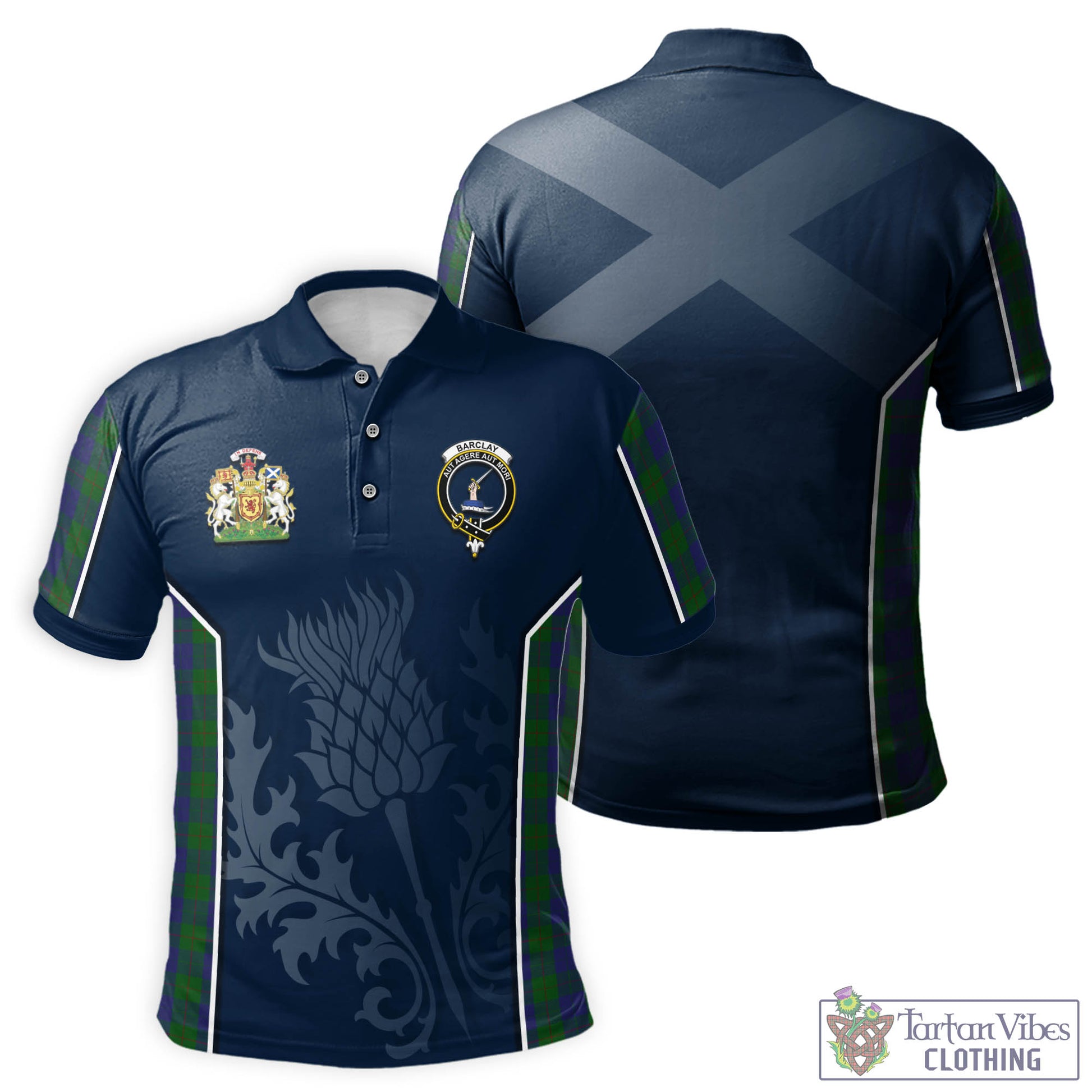 Tartan Vibes Clothing Barclay Tartan Men's Polo Shirt with Family Crest and Scottish Thistle Vibes Sport Style