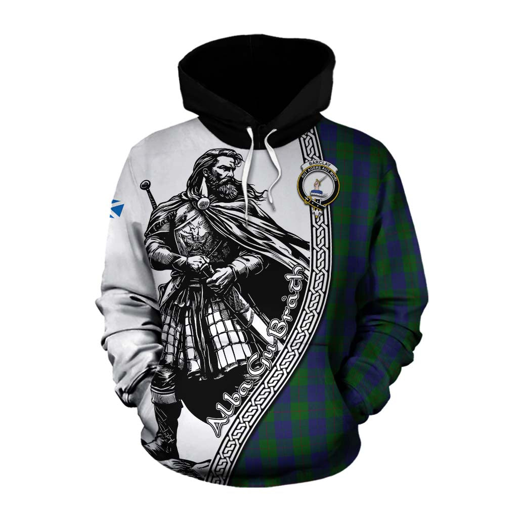 Tartan Vibes Clothing Barclay Tartan Clan Crest Cotton Hoodie with Highlander Warrior Celtic Style