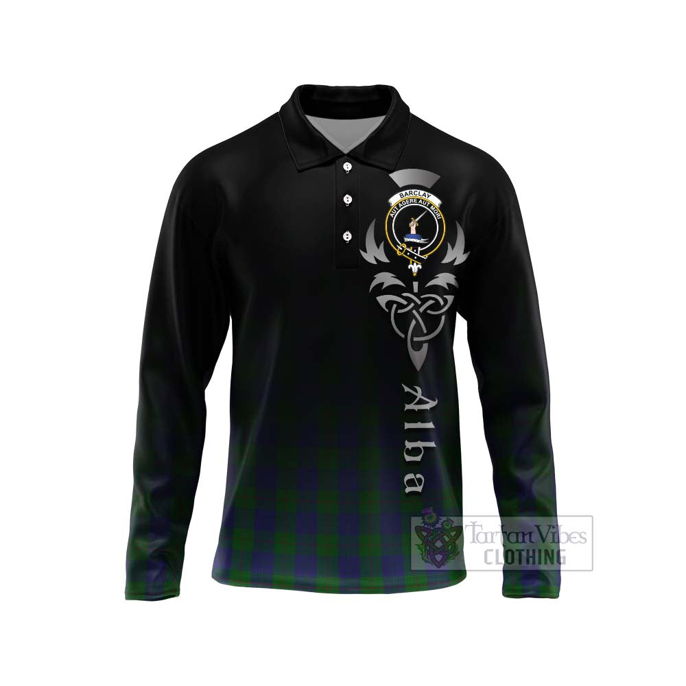 Tartan Vibes Clothing Barclay Tartan Long Sleeve Polo Shirt Featuring Alba Gu Brath Family Crest Celtic Inspired