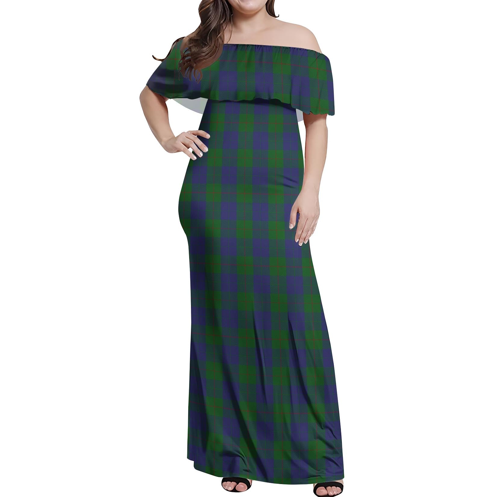 Barclay Tartan Off Shoulder Long Dress Women's Dress - Tartanvibesclothing