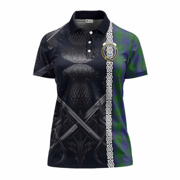 Barclay Tartan Women's Polo Shirt with Family Crest Cross Sword Thistle Celtic Vibes