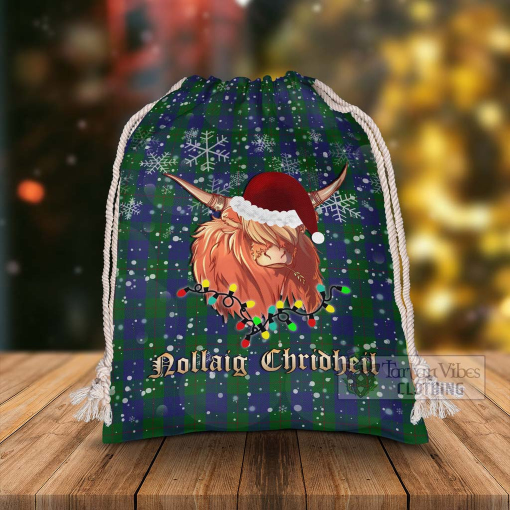 Tartan Vibes Clothing Barclay Tartan Christmas Santa's Bag with Highland Cow