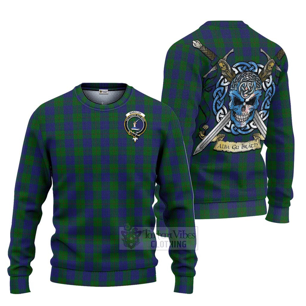 Tartan Vibes Clothing Barclay Tartan Knitted Sweater with Family Crest Celtic Skull Style